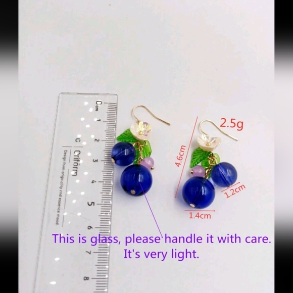 Blue Glass Ball With Flower's Earrings - Picture 2 of 3